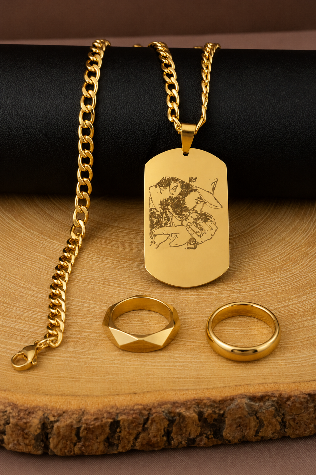 Set x4 Leviatán Dorado Acero Hombre