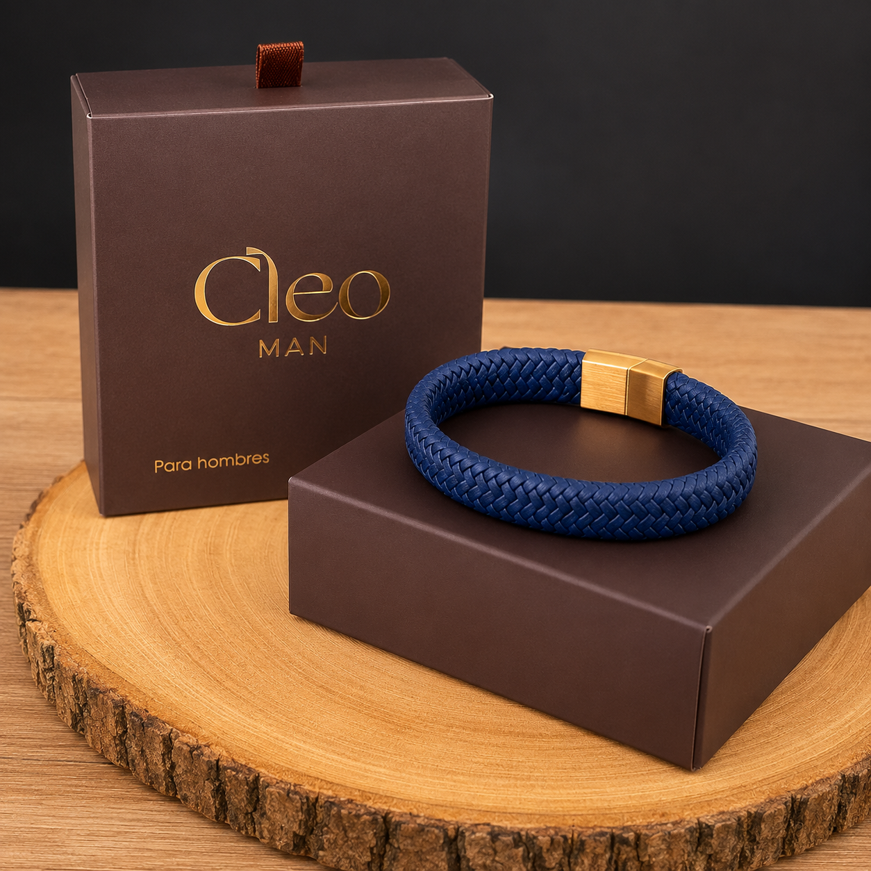 Pulsera Onyx Marrón Cuerina Hombre