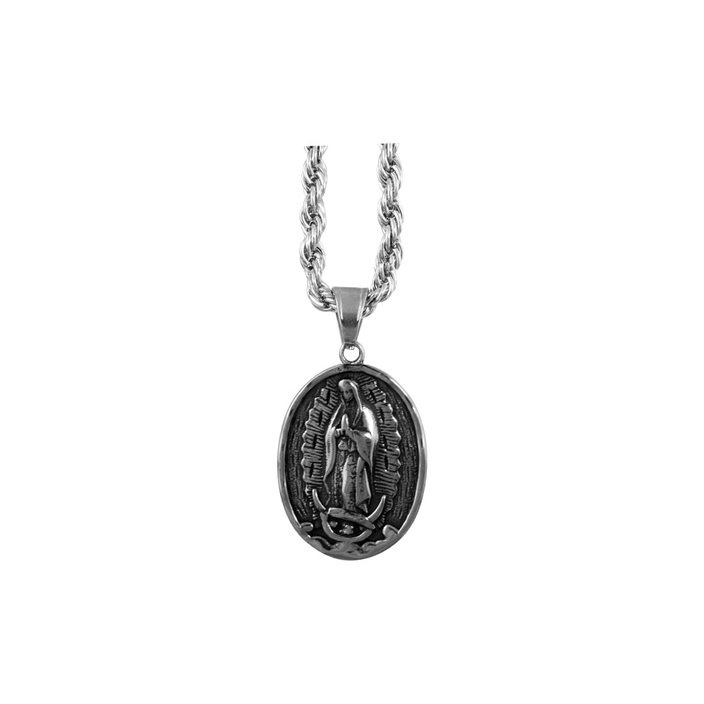 Collar Medalla Divina Plateado Acero Hombre