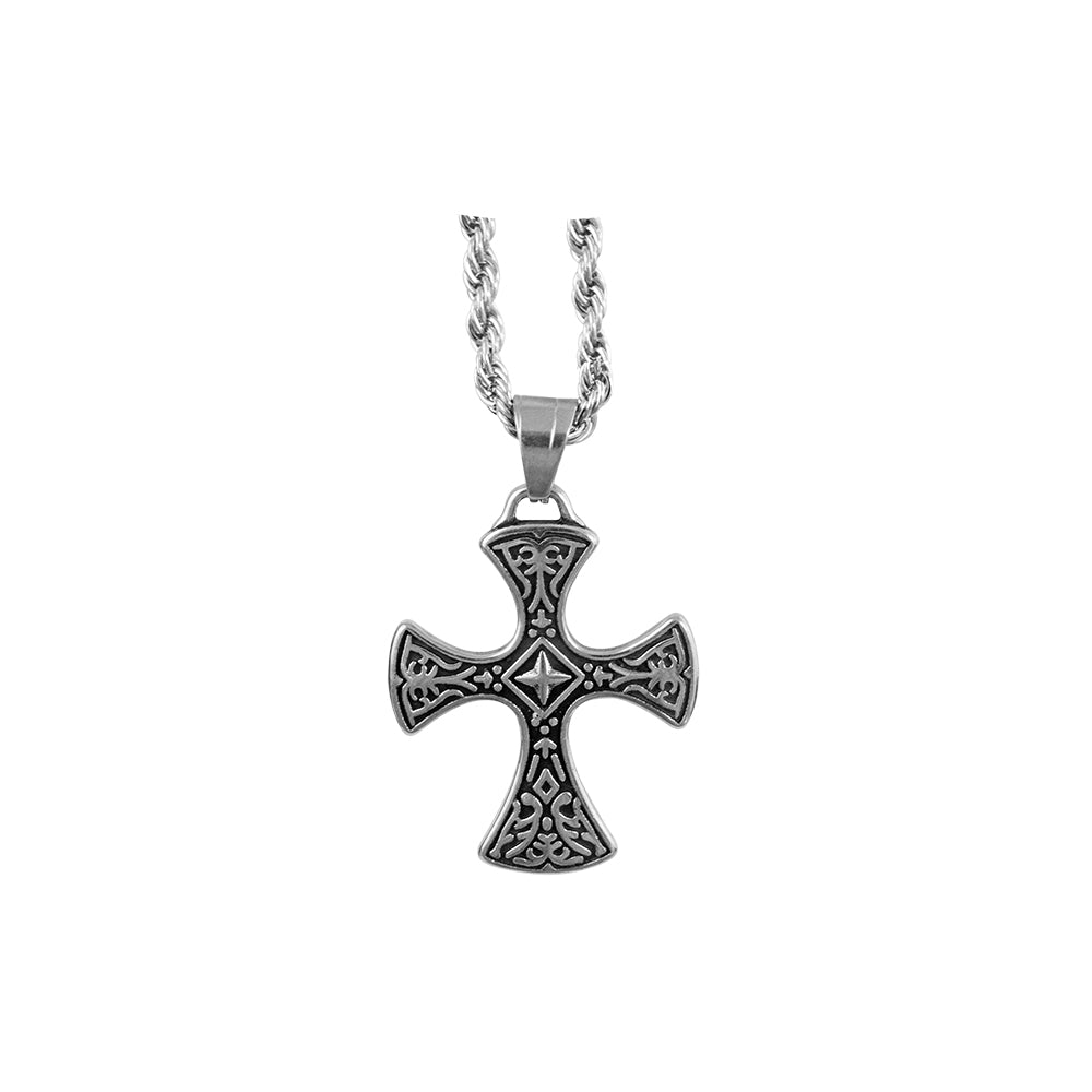 Collar Cruz Templaria Plateado Acero Hombre