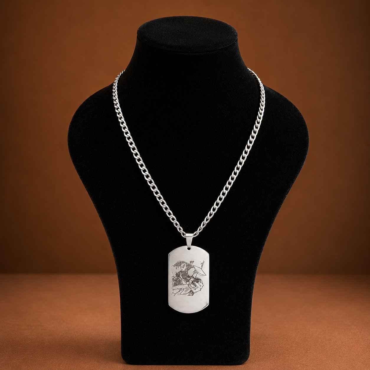 Collar Placa Grabado Acero Hombre