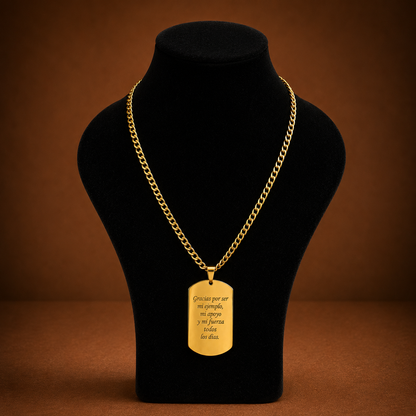 Collar Placa Grabado Acero Hombre