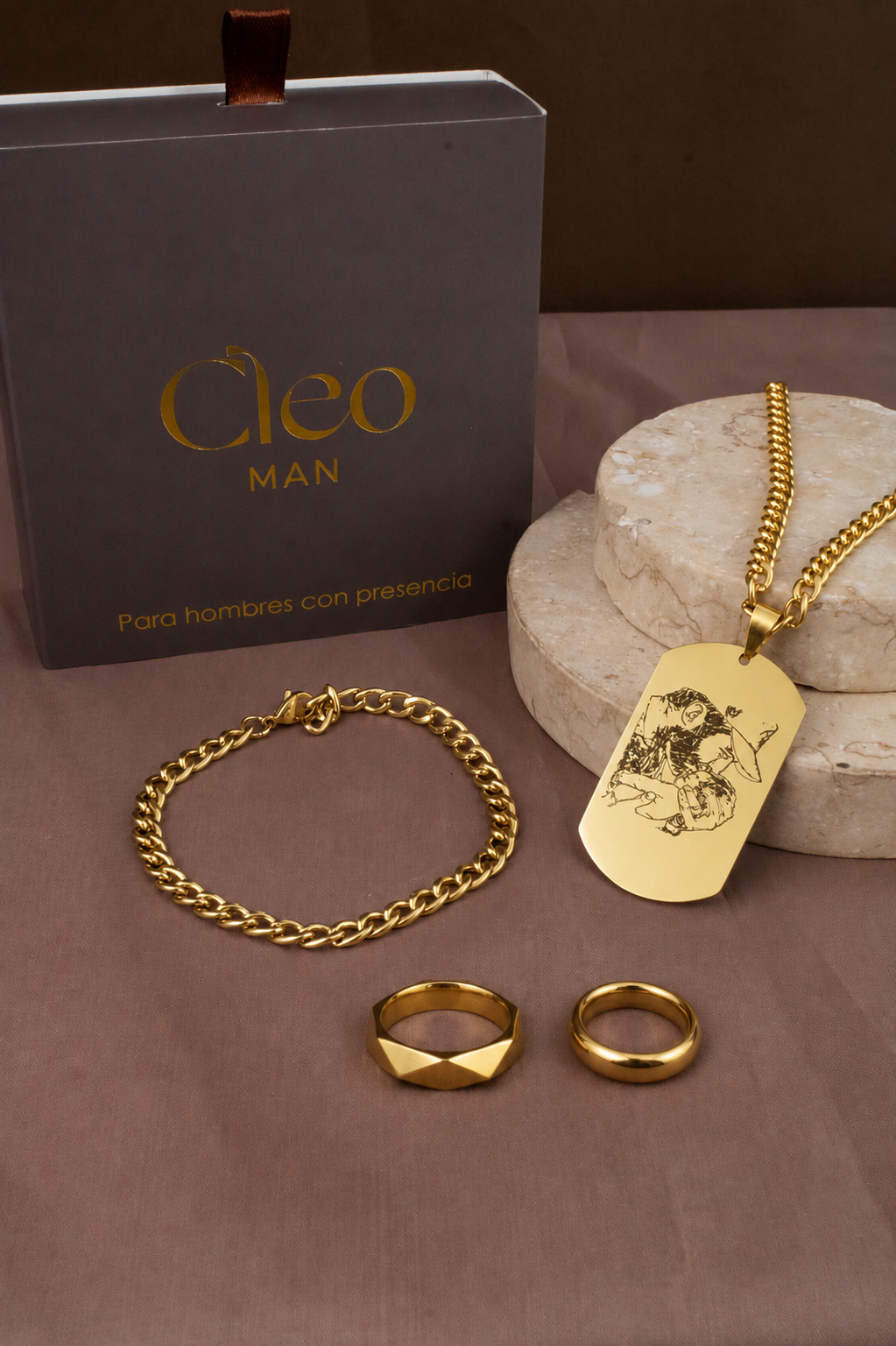 Set x4 Leviatán Dorado Acero Hombre