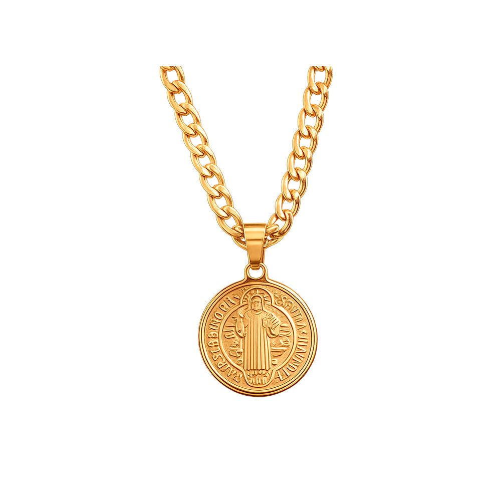 Collar San Benito Dorado Acero Hombre