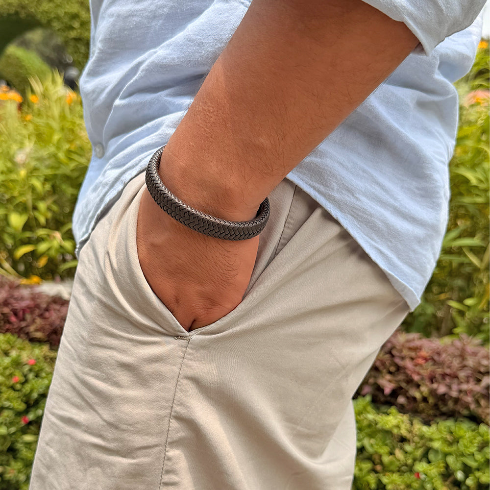 Pulsera Onyx Marrón Cuerina Hombre
