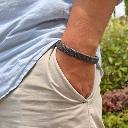 Pulsera Onyx Marrón Cuerina Hombre