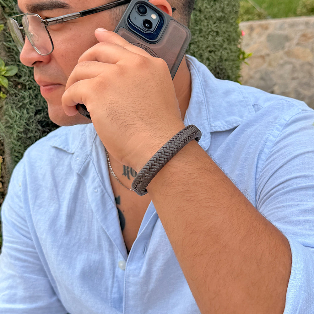 Pulsera Onyx Marrón Cuerina Hombre