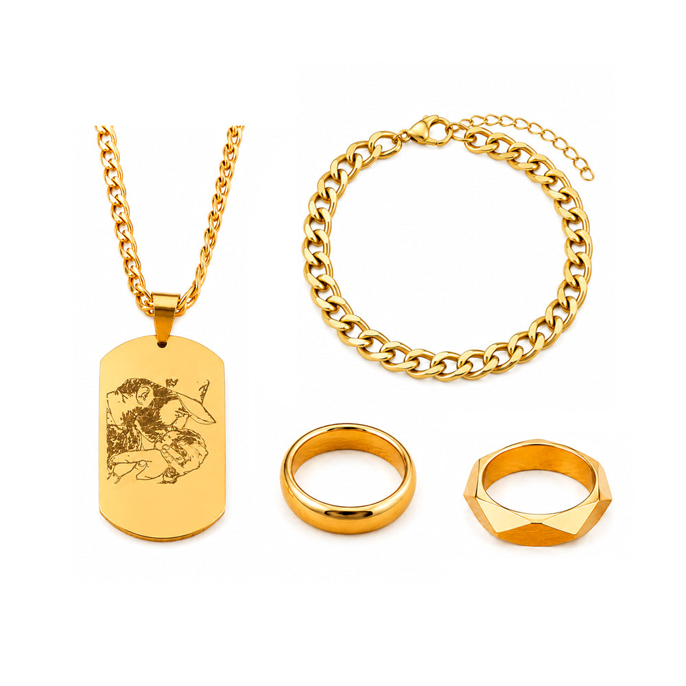 Set x4 Leviatán Dorado Acero Hombre