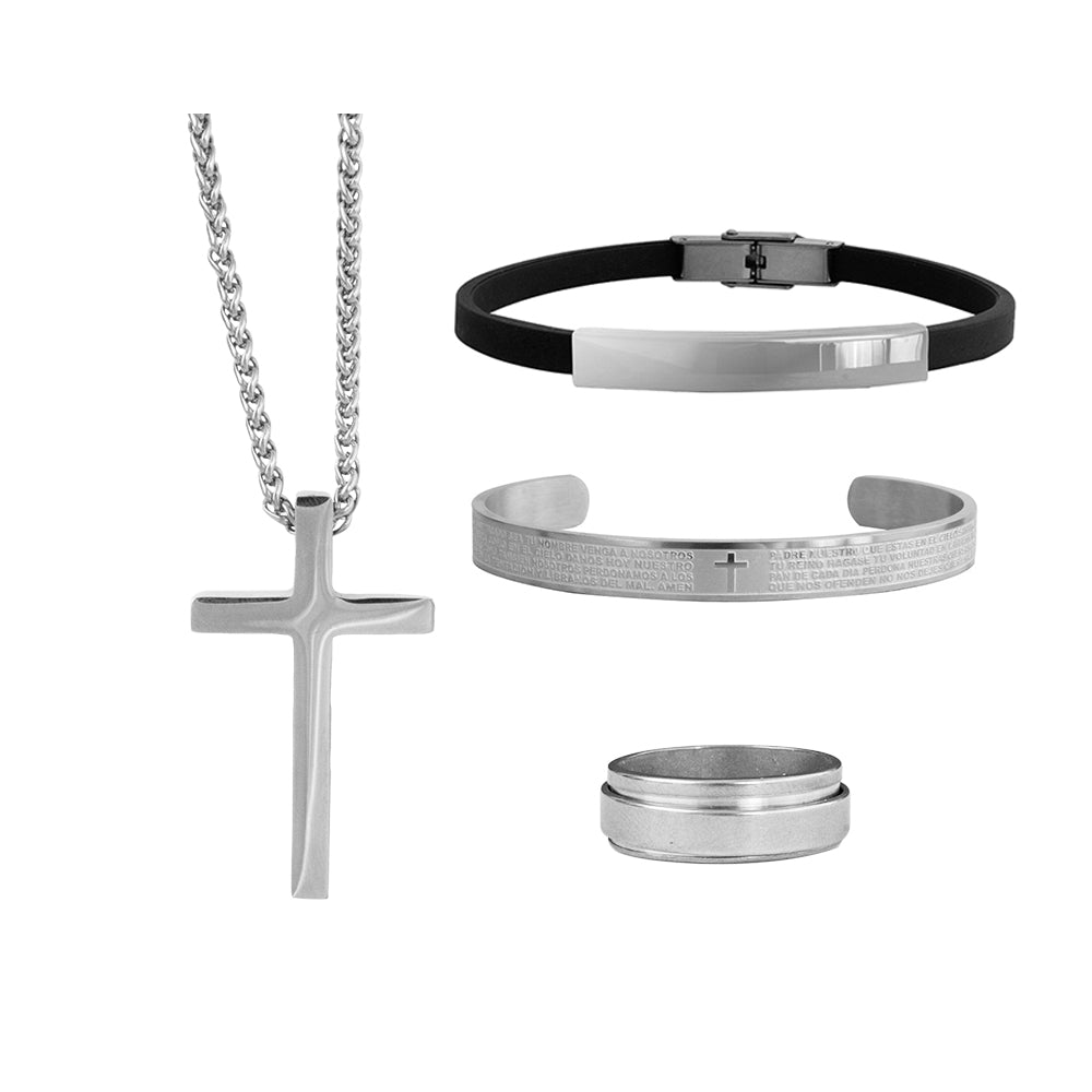 Set x4 Ragnar Plateado Acero  Hombre