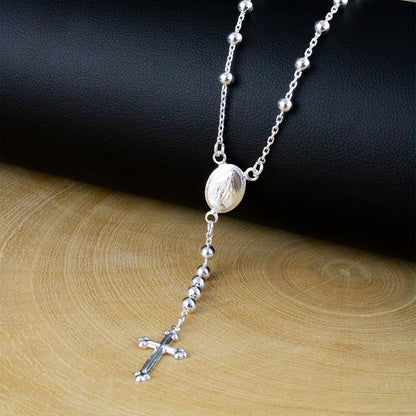 Rosario Plateado Plata Hombre