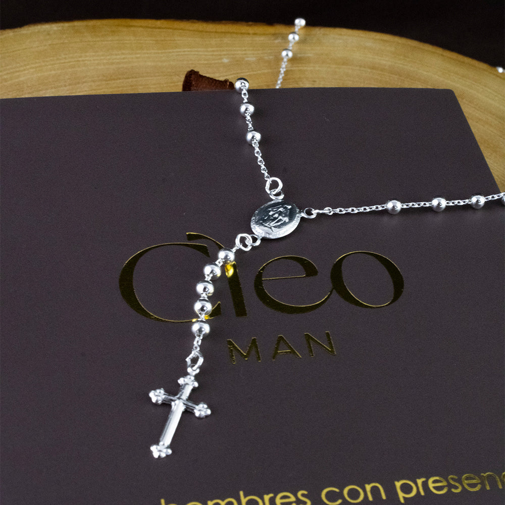 Rosario Plateado Plata Hombre
