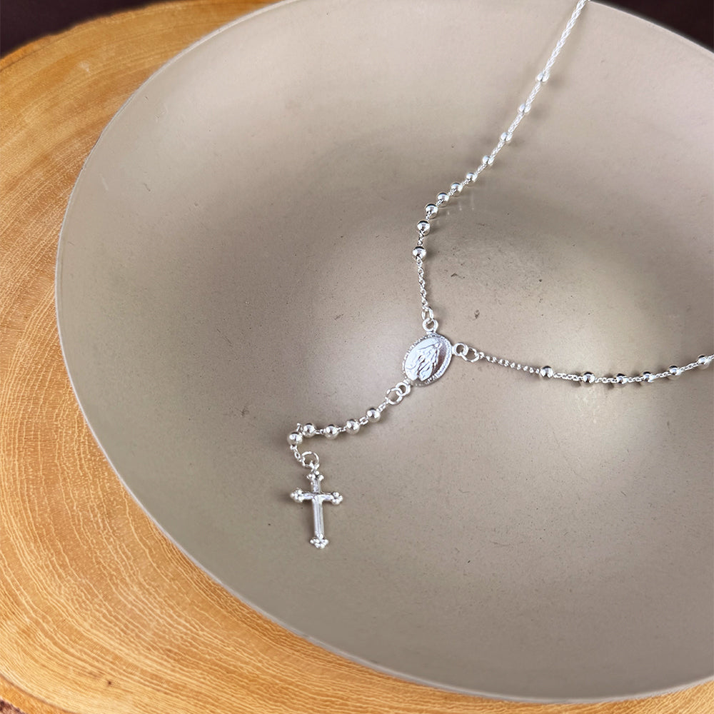 Rosario Plateado Plata Hombre