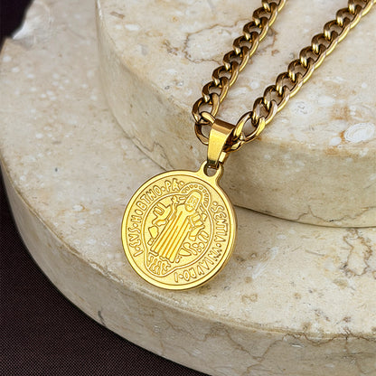 Collar San Benito Dorado Acero Hombre