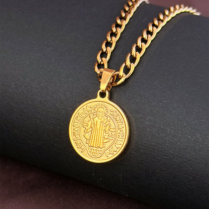 Collar San Benito Dorado Acero Hombre