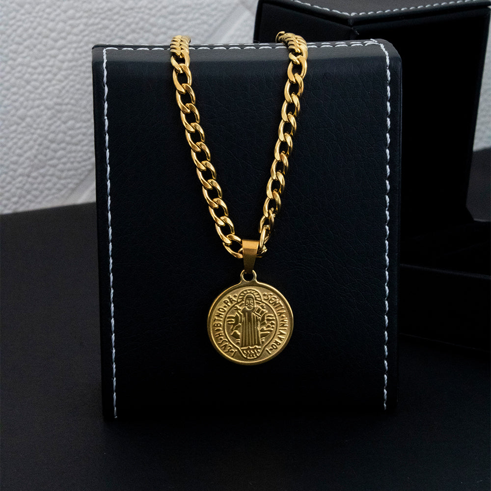 Collar San Benito Dorado Acero Hombre