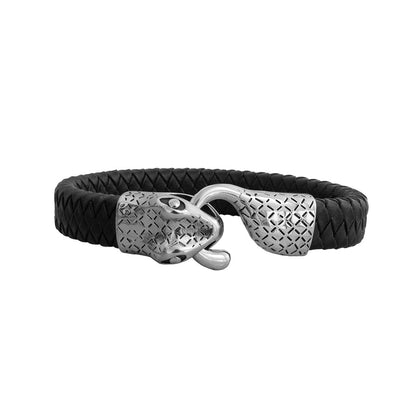 Pulsera Snake Cuerina  Plateado Hombre